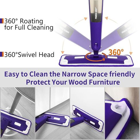Mops for Floor Cleaning, Wet and Dry Spray Mop with Refillable Spray Bottle and 3 Washable Microfiber Pads Home or Commercial Use Flat Mop for Hardwood Laminate Wood Ceramic, Purple in Saudi Arabia