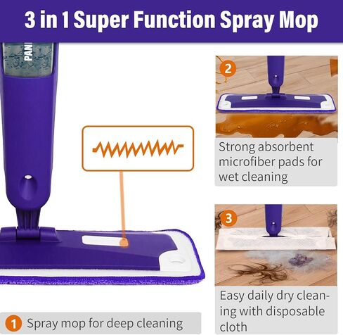 Mops for Floor Cleaning, Wet and Dry Spray Mop with Refillable Spray Bottle and 3 Washable Microfiber Pads Home or Commercial Use Flat Mop for Hardwood Laminate Wood Ceramic, Purple in Saudi Arabia