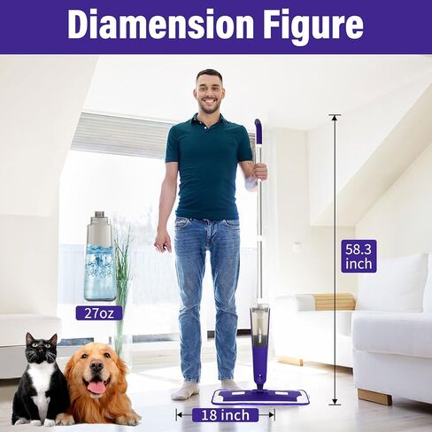 Mops for Floor Cleaning, Wet and Dry Spray Mop with Refillable Spray Bottle and 3 Washable Microfiber Pads Home or Commercial Use Flat Mop for Hardwood Laminate Wood Ceramic, Purple in Saudi Arabia