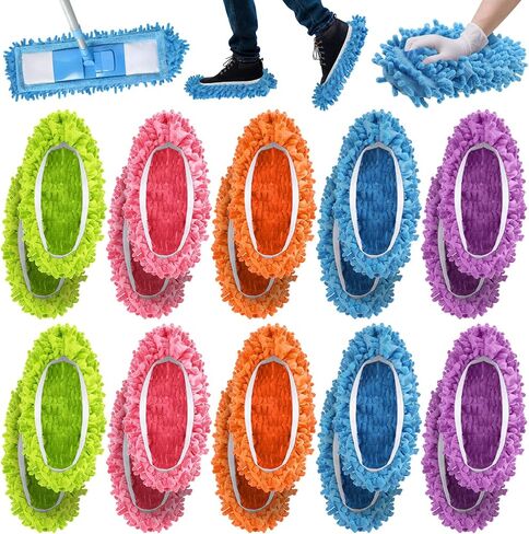 CHENGU Mop Slippers Cover for Floor Microfiber Cleaning House Dust Mop Socks Soft Washable Reusable Foot Socks Floor Dirt Hair Cleaner for Bathroom Office Kitchen House(Blue, 10 Pcs) in Saudi Arabia