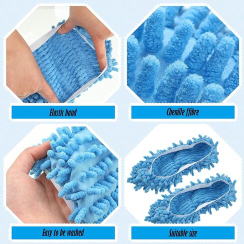 CHENGU Mop Slippers Cover for Floor Microfiber Cleaning House Dust Mop Socks Soft Washable Reusable Foot Socks Floor Dirt Hair Cleaner for Bathroom Office Kitchen House(Blue, 10 Pcs) in Saudi Arabia