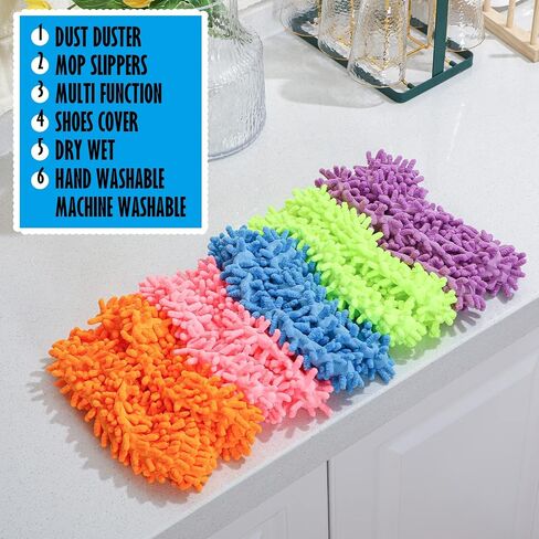 CHENGU Mop Slippers Cover for Floor Microfiber Cleaning House Dust Mop Socks Soft Washable Reusable Foot Socks Floor Dirt Hair Cleaner for Bathroom Office Kitchen House(Blue, 10 Pcs) in Saudi Arabia