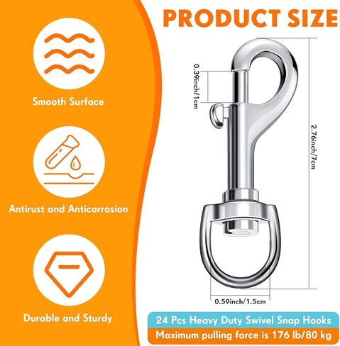 24 قطعة خطافات دوارة لمقود الكلاب شديدة التحمل مقاس 2.76 بوصة مشبك خطاف علم ذو طرف واحد خطاف مشبك متعدد الأغراض لسلسلة المفاتيح وحزام الكاميرا لربط مقود الحيوانات الأليفة (النمط الكلاسيكي) in Kuwait