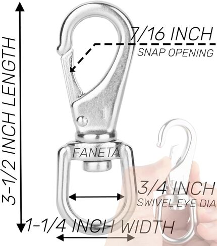 خطافات دوارة من الفولاذ المقاوم للصدأ مقاس 3-1/2 بوصة #1 عين دوارة شديدة التحمل مقاس 3/4 بوصة - للغوص، وحبل سارية العلم، ومغذيات الطيور، ومقاود الكلاب، والحقائب، والأحزمة، والأشرطة، والأمتعة، إلخ - عبوة من 4 قطع in Kuwait