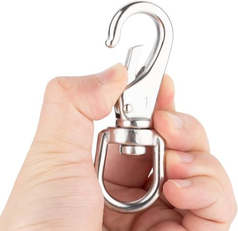 خطافات دوارة من الفولاذ المقاوم للصدأ مقاس 3-1/2 بوصة #1 عين دوارة شديدة التحمل مقاس 3/4 بوصة - للغوص، وحبل سارية العلم، ومغذيات الطيور، ومقاود الكلاب، والحقائب، والأحزمة، والأشرطة، والأمتعة، إلخ - عبوة من 4 قطع in Kuwait