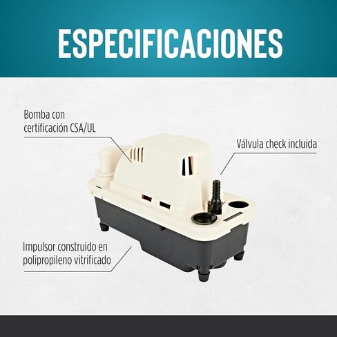 Little Giant 554435 VCMA-20ULST 115 Volt, 80 GPH, 1/30 HP Automatic Condensate Removal Pump, Black/White & 89695 CV-10 Condensate Pump Check Valve, Black in Saudi Arabia