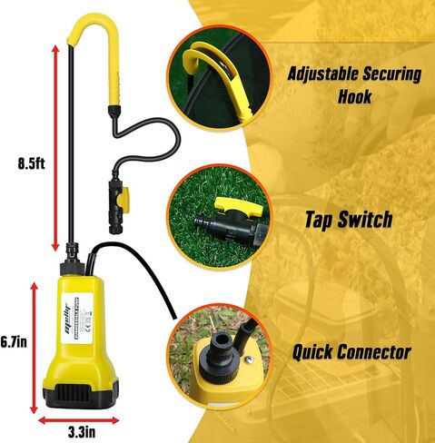 مضخة مياه غاطسة من Mellif لبطارية Dewalt 20V MAX، مضخة نقل مياه معلقة برميلية لاسلكية بقدرة 80 وات، مضخة مرافق محمولة بقدرة 475 جيجا في الساعة لحوض السباحة والحديقة والطابق السفلي (بدون بطارية) in Kuwait