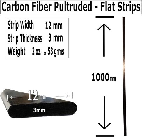– Flat Carbon Fiber RODS - 12mm x 3mm x 1000mm – Pultruded Flat Solid Rod - Black Matte Finish - Pure Solid Carbon Fibre Flat Strips - for RC Planes-Drones, Boat DIY Craft Projects in Saudi Arabia