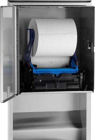 BOBRICK 3979 ClassicSeries موزع مناشف أوتوماتيكي قابل للتحويل من الفولاذ المقاوم للصدأ، موزع مناشف عالمي مزود بإضاءة LED بديهية ووعاء نفايات سعة 12 جالونًا in Kuwait