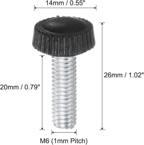 uxcell 30pcs M6 x 20mm Male Thread Knurled Knobs, Thumb Screw Clamping Knobs Grip Plastic Handle Hand Knobs with Threaded Stud, Black in Saudi Arabia