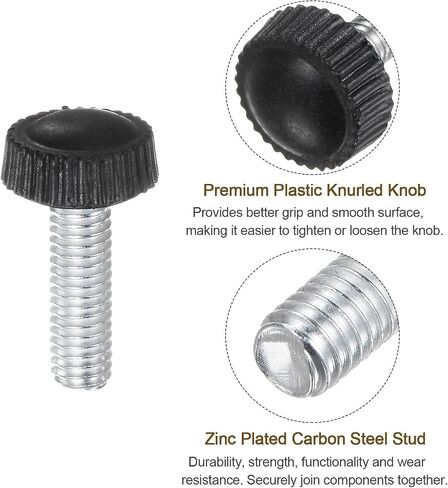 uxcell 30pcs M6 x 20mm Male Thread Knurled Knobs, Thumb Screw Clamping Knobs Grip Plastic Handle Hand Knobs with Threaded Stud, Black in Saudi Arabia