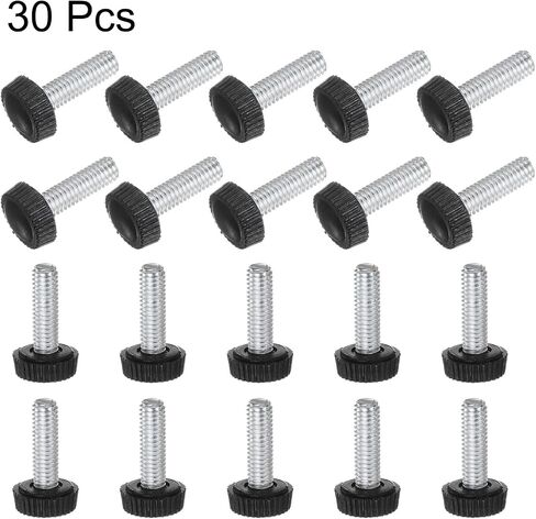 uxcell 30pcs M6 x 20mm Male Thread Knurled Knobs, Thumb Screw Clamping Knobs Grip Plastic Handle Hand Knobs with Threaded Stud, Black in Saudi Arabia