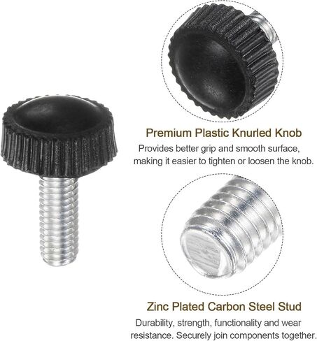 uxcell 20pcs M5 x 12mm Male Thread Knurled Knobs, Thumb Screw Clamping Knobs Grip Plastic Handle Hand Knobs with Threaded Stud, Black in Saudi Arabia