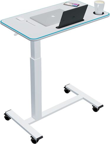 Overbed Table Height Adjustable Pneumatic Hospital Bed Table with Lockable Wheels Rolling Bedside Table Standing Desk Bed Table for Home Office Height 29"-44" in Saudi Arabia