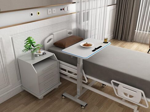 Overbed Table Height Adjustable Pneumatic Hospital Bed Table with Lockable Wheels Rolling Bedside Table Standing Desk Bed Table for Home Office Height 29"-44" in Saudi Arabia