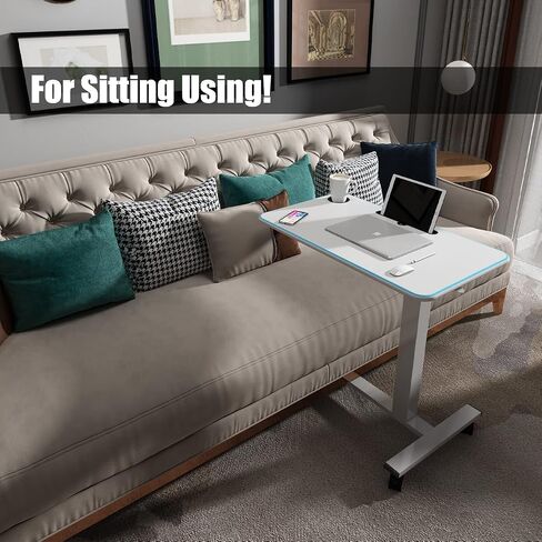 Overbed Table Height Adjustable Pneumatic Hospital Bed Table with Lockable Wheels Rolling Bedside Table Standing Desk Bed Table for Home Office Height 29"-44" in Saudi Arabia