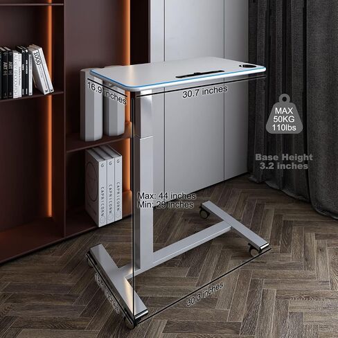 Overbed Table Height Adjustable Pneumatic Hospital Bed Table with Lockable Wheels Rolling Bedside Table Standing Desk Bed Table for Home Office Height 29"-44" in Saudi Arabia