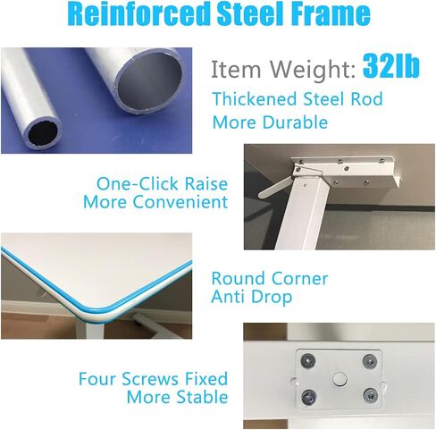 Overbed Table Height Adjustable Pneumatic Hospital Bed Table with Lockable Wheels Rolling Bedside Table Standing Desk Bed Table for Home Office Height 29"-44" in Saudi Arabia