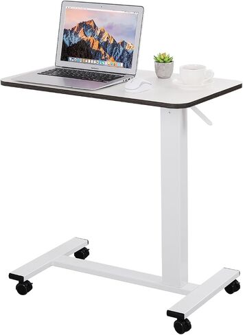 Overbed Table Height Adjustable Pneumatic Hospital Bed Table with Lockable Wheels Rolling Bedside Table Standing Desk Bed Table for Home Office Height 29"-44" in Saudi Arabia