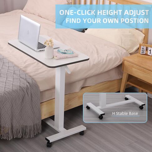 Overbed Table Height Adjustable Pneumatic Hospital Bed Table with Lockable Wheels Rolling Bedside Table Standing Desk Bed Table for Home Office Height 29"-44" in Saudi Arabia