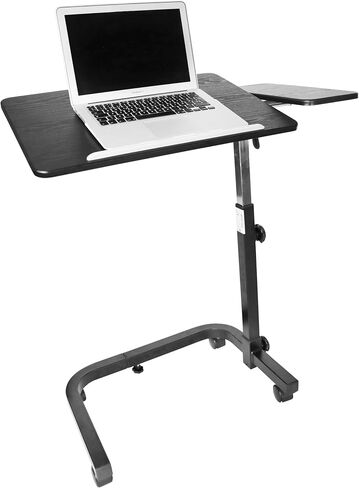 KMINA - Overbed Table with Wheels Adjustable Height, Hospital Bed Table, Tilt Top Bedside Table with Wheels, Hospital Table Over Bed for Home Use, Medical Over Bed Table, Black Rolling Table for Bed in Saudi Arabia
