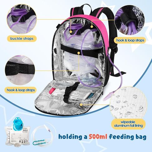LUXJA Feeding Tube Backpack Fits 500ml Bag, Blue | Feeding Tube Bag for G/J/GJ Tube, Compatible with EnteraLite Infinity and Kangaroo Joey, Aluminum Foil Lining in Saudi Arabia