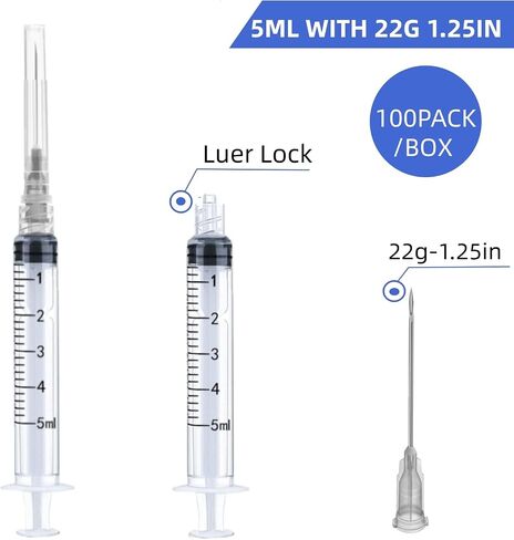 100 Pack Disposable 3ml/cc Lab Syringes with 23Ga 1 Inch Needle Luer Lock, Individually Sealed Packed in Saudi Arabia