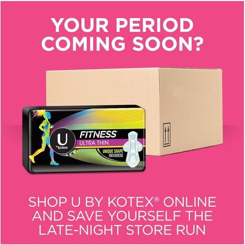 فوط U من Kotex شديدة الامتصاص وغير معطرة للياقة البدنية رفيعة للغاية مع أجنحة، 26 قطعة in Kuwait