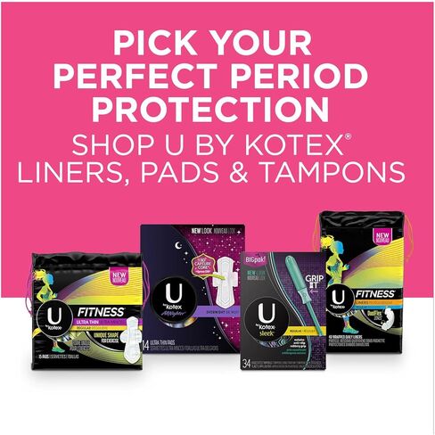 فوط U من Kotex شديدة الامتصاص وغير معطرة للياقة البدنية رفيعة للغاية مع أجنحة، 26 قطعة in Kuwait