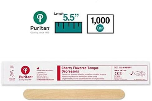 Puritan Medical 5.5" Cherry Flavored Junior Wood Tongue Depressor - 710 Cherry (Case of 50) in Kuwait