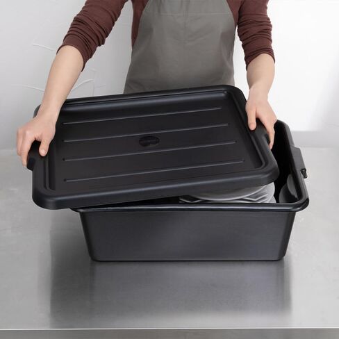 حوض أدوات المطاعم فقط: أحواض حافلة RW Clean مقاس 21.25 بوصة × 15.7 بوصة، 12 صندوق حافلة عادي - تُباع الأغطية بشكل منفصل مع مقابض، أحواض مطاعم بلاستيكية سوداء شديدة التحمل لتنظيم المطبخ in Saudi Arabia
