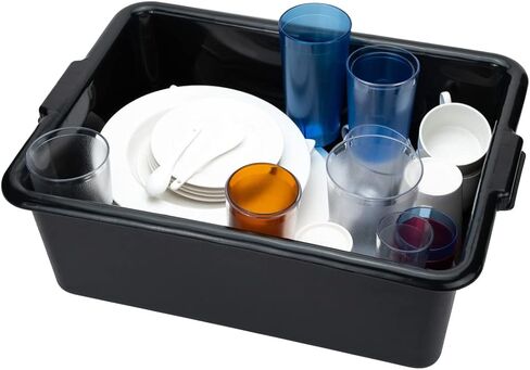 حوض أدوات المطاعم فقط: أحواض حافلة RW Clean مقاس 21.25 بوصة × 15.7 بوصة، 12 صندوق حافلة عادي - تُباع الأغطية بشكل منفصل مع مقابض، أحواض مطاعم بلاستيكية سوداء شديدة التحمل لتنظيم المطبخ in Saudi Arabia