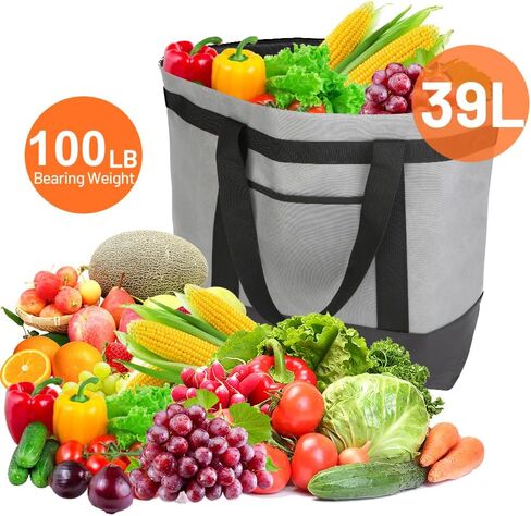 Insulated Reusable Tote Bag for Grocery Shopping for Women/Men, Pizza/Food Delivery Bag to Keep Food Cold/Hot for Uber Eats/Doordash/Grubub, Cooler bags for Travel/Beach/Picnic, Grey in Saudi Arabia