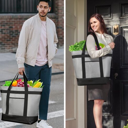Insulated Reusable Tote Bag for Grocery Shopping for Women/Men, Pizza/Food Delivery Bag to Keep Food Cold/Hot for Uber Eats/Doordash/Grubub, Cooler bags for Travel/Beach/Picnic, Grey in Saudi Arabia