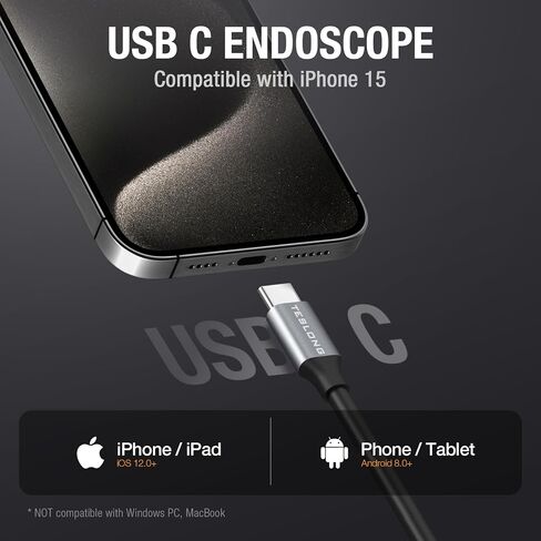 50FT Sewer Camera for iPhone, Teslong USB C Drain Plumbing Snake Borescope Inspection Camera with 8 LED Lights, 50 ft Flexible Waterproof Endoscope Fiber Optic Scope Cam for iOS Android Phone iPad in Saudi Arabia