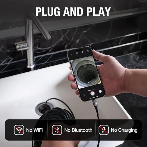 50FT Sewer Camera for iPhone, Teslong USB C Drain Plumbing Snake Borescope Inspection Camera with 8 LED Lights, 50 ft Flexible Waterproof Endoscope Fiber Optic Scope Cam for iOS Android Phone iPad in Saudi Arabia