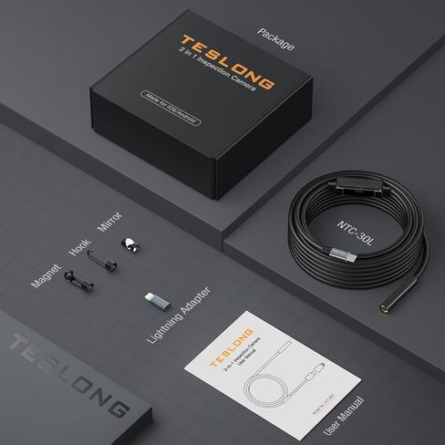 50FT Sewer Camera for iPhone, Teslong USB C Drain Plumbing Snake Borescope Inspection Camera with 8 LED Lights, 50 ft Flexible Waterproof Endoscope Fiber Optic Scope Cam for iOS Android Phone iPad in Saudi Arabia