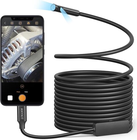 كاميرا منظار مزدوجة العدسات مع ضوء، Anykit 2 في 1 USB Borescope مع كابل ثعبان شبه صلب بطول 16.5 قدم، كاميرا فحص IP67 مقاومة للماء 8.0 مم لهواتف iPhone وiPad وOTG Android in Saudi Arabia