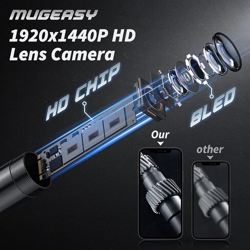 كاميرا التفتيش - كاميرا المنظار مع الضوء، منظار نطاق التجويف عالي الدقة 1920 بكسل مع 8 مصابيح، سلك شبه صلب مقاوم للماء بطول 16.4 قدم لفحص الأنابيب، منظار صناعي للهواتف (خط أسود مزدوج) in Kuwait