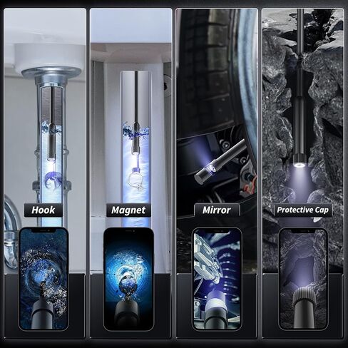 كاميرا التفتيش - كاميرا المنظار مع الضوء، منظار نطاق التجويف عالي الدقة 1920 بكسل مع 8 مصابيح، سلك شبه صلب مقاوم للماء بطول 16.4 قدم لفحص الأنابيب، منظار صناعي للهواتف (خط أسود مزدوج) in Kuwait