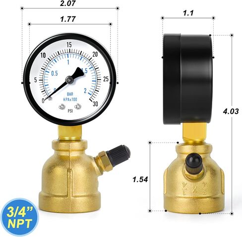 MEANLIN MEASURE 0-30Psi Forged Brass Air Test Pressure gauges, 3/4" FNPT Connection, 2" Double Graduated, Bell Shape Body Assembly, -3-2-3% Accuracy in Saudi Arabia