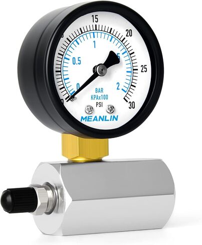 MEANLIN MEASURE 0-30Psi Forged Brass Air Test Pressure gauges, 3/4" FNPT Connection, 2" Double Graduated, Bell Shape Body Assembly, -3-2-3% Accuracy in Saudi Arabia