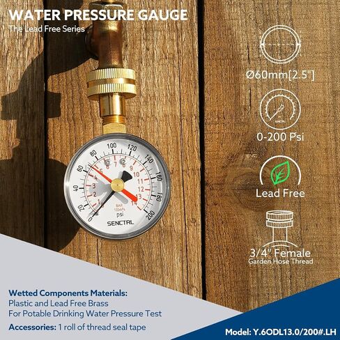 0-200 psi Water Pressure Gauge Test with Max Pointer, Lead-Free, 2-1/2" Dial Size, 3/4" Female Garden Hose Thread, for Home Potable Water, House Tube in Saudi Arabia