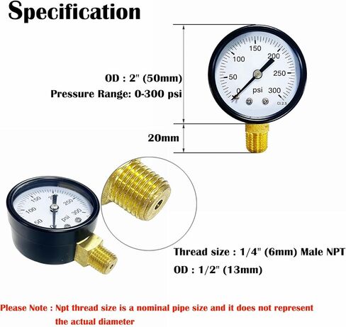 مقياس الضغط من 0 إلى 300 رطل لكل بوصة مربعة من النحاس 1/4 بوصة تركيب سفلي لخيط NPT ذكر، متعدد الوظائف، مقياس ضاغط الهواء in Kuwait