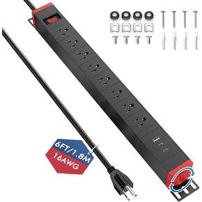 قطاع طاقة ذو 8 منافذ للخدمة الشاقة مع USB PD بقدرة 20 وات، وشريط طاقة طويل لسلك BTU بطول 6 أقدام مع USB A وUSB C، شريط طاقة معدني متباعد على نطاق واسع ومثبت على الحائط لورشة عمل مرآب المكاتب المنزلية in Kuwait