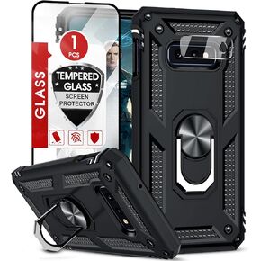 حالة Leyi for Galaxy S10e-Phone: Samsung Galaxy S10e Case with Glass Screen Protector Camera Camera Protector ، Hight Duty Ring Ring Stand Android Unlocked Funda Para SM-G970U ، Black in Kuwait