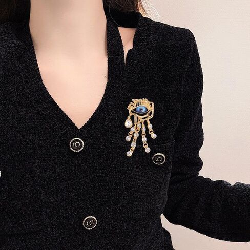 Lucky Evil Eye Brooch Pin Freshwater Pearl and Crystal Vintage Lapel Pin for Wedding Party Prom Multipurpose Brooch Ladies Accessories for Shawl Scarf Buckle Sweater Cardigan in Saudi Arabia