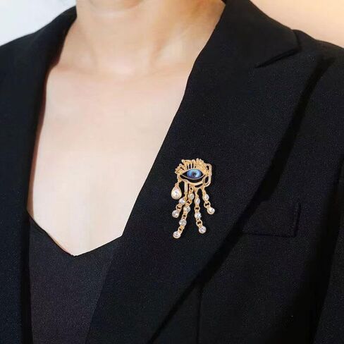 Lucky Evil Eye Brooch Pin Freshwater Pearl and Crystal Vintage Lapel Pin for Wedding Party Prom Multipurpose Brooch Ladies Accessories for Shawl Scarf Buckle Sweater Cardigan in Saudi Arabia