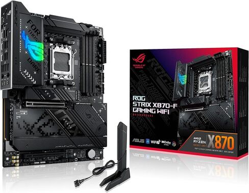 ASUS ROG STRIX X870-F GAMING WIFI AMD X870 AM5 DDR5 8000 DP HDMI 2xUSB4 4x M2 USB3.2 WiFi 7 + BT AURA RGB 5Gbit LAN ATX 16+2+2 Power Stages, Dual USB4, 4xM.2 slot, PCIe 5.0 Mother card in Saudi Arabia