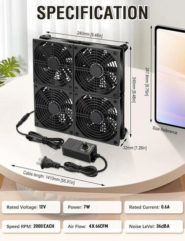 120mm x 4 Computer Cooling Fan with AC Plug 110v – 240v Powered Box Fan Speed Control for Router TV DVR Xbox Receiver Cabinet PlayStation Modem* in Saudi Arabia